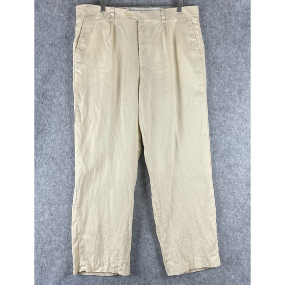 Inserch 100% Linen Pants Mens 38x30 Cream Pleated Front Trousers Coastal - Picture 1 of 13